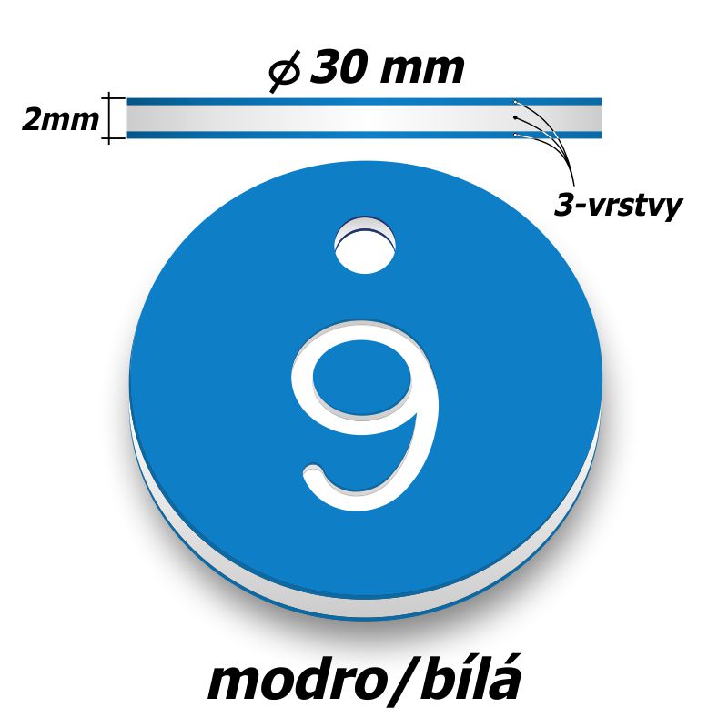 Plastová klíčenka, typ C, průměr 35 mm, modrá